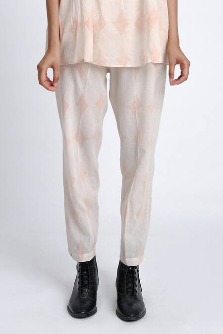 Buy_JAYATI GOENKA_White Cotton Embroidery Open Neck Diamond Print Top And Pant Set _Online_at_Aza_Fashions