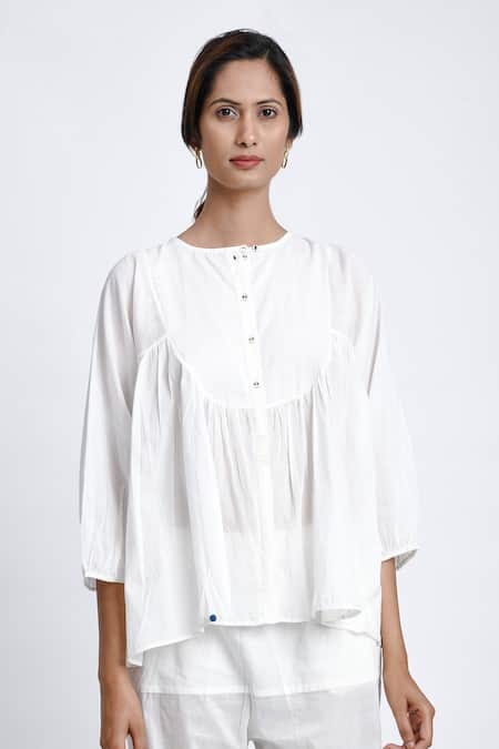 Buy JAYATI GOENKA White Cotton Round Neck Top And Pant Set Online at Aza Fashions Buy_JAYATI GOENKA_White Cotton Round Neck Top And Pant Set _Online_at_Aza_Fashions