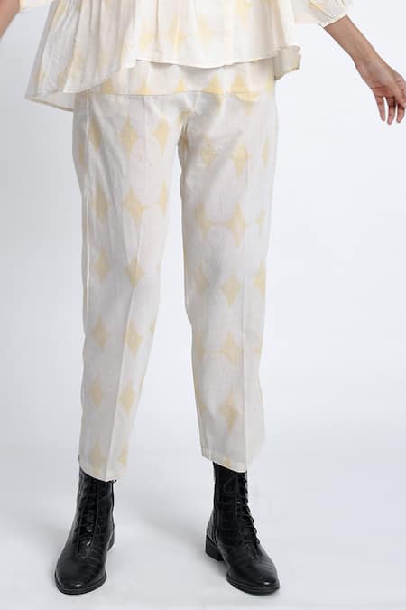 Shop JAYATI GOENKA Yellow Cotton Round Neck Block Print Top And Pant Set Online at Aza Fashions Shop_JAYATI GOENKA_Yellow Cotton Round Neck Block Print Top And Pant Set _Online_at_Aza_Fashions