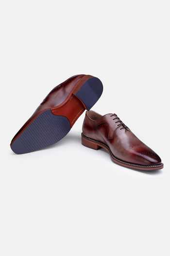 Shop_Hats Off Accessories_Brown Genuine Leather Plain Oxford Shoes_Online_at_Aza_Fashions
