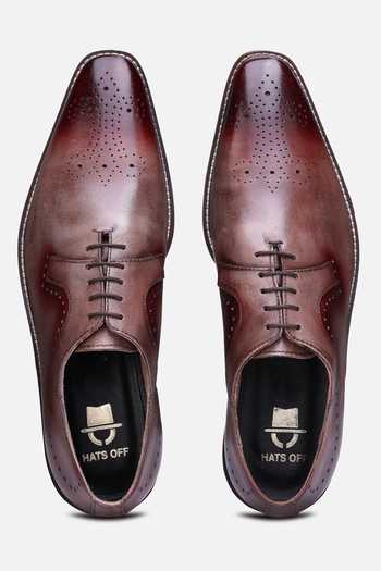 Hats Off Accessories_Brown Genuine Leather Plain Oxford Shoes_at_Aza_Fashions