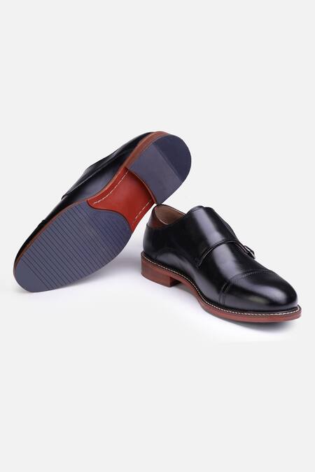 Shop_Hats Off Accessories_Black Genuine Leather Monk Strap Shoes_Online_at_Aza_Fashions