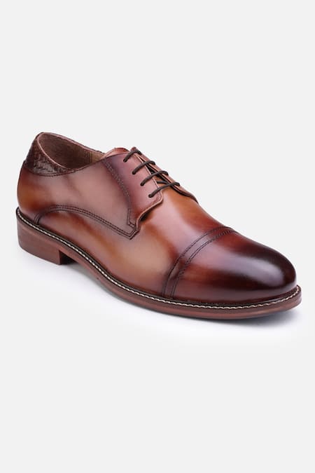 Buy_Hats Off Accessories_Brown Solid Genuine Leather Derby Shoes_Online_at_Aza_Fashions