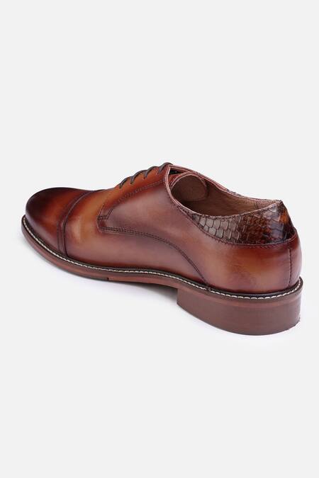 Shop_Hats Off Accessories_Brown Solid Genuine Leather Derby Shoes_Online_at_Aza_Fashions