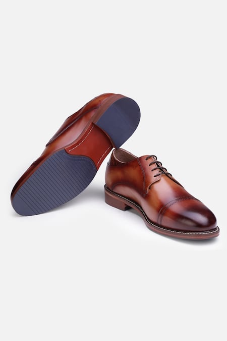 Hats Off Accessories_Brown Solid Genuine Leather Derby Shoes_at_Aza_Fashions