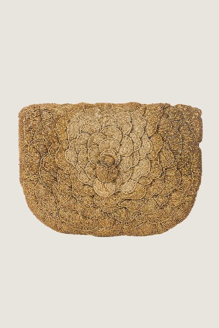 Doux Amour Gold Embroidered Clutch Online at Aza Fashions Doux Amour_Gold Embroidered Clutch _Online_at_Aza_Fashions