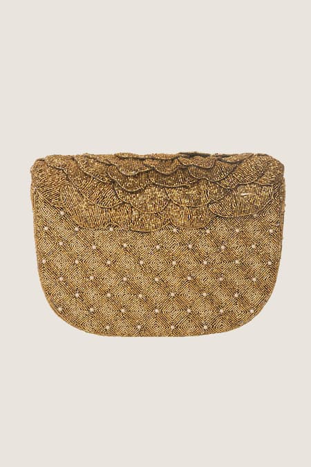 Shop Doux Amour Gold Embroidered Clutch Online at Aza Fashions Shop_Doux Amour_Gold Embroidered Clutch _Online_at_Aza_Fashions