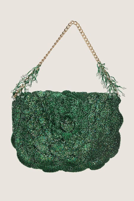 Doux Amour_Green Embroidered Clutch _Online_at_Aza_Fashions