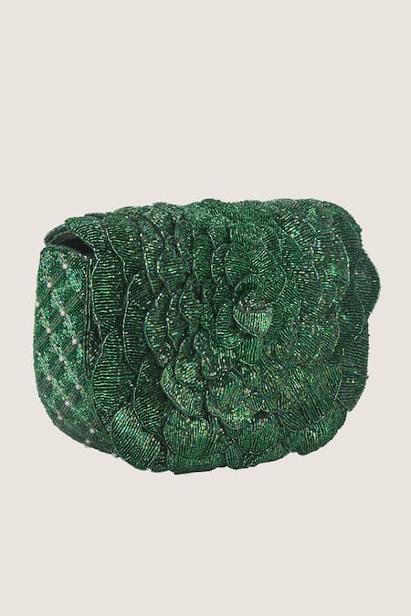 Buy_Doux Amour_Green Embroidered Clutch _Online_at_Aza_Fashions