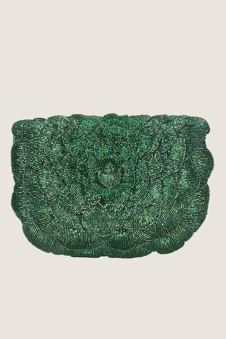 Shop_Doux Amour_Green Embroidered Clutch _Online_at_Aza_Fashions