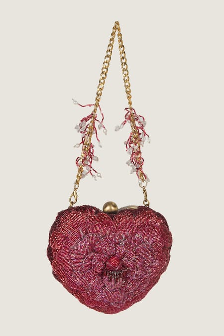 Doux Amour Red Embroidery Heart-shaped Clutch Online at Aza Fashions Doux Amour_Red Embroidery Heart-shaped Clutch _Online_at_Aza_Fashions