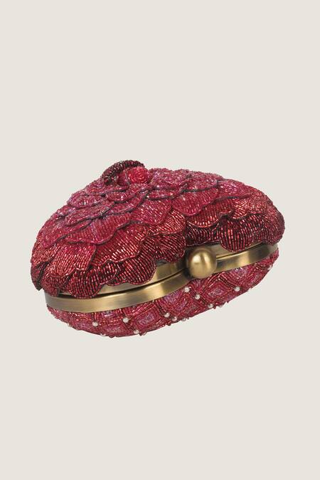 Buy Doux Amour Red Embroidery Heart-shaped Clutch Online at Aza Fashions Buy_Doux Amour_Red Embroidery Heart-shaped Clutch _Online_at_Aza_Fashions