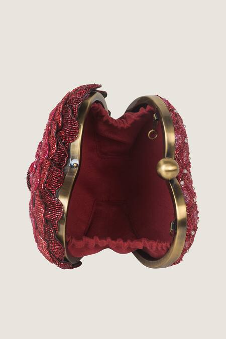 Shop Doux Amour Red Embroidery Heart-shaped Clutch Online at Aza Fashions Shop_Doux Amour_Red Embroidery Heart-shaped Clutch _Online_at_Aza_Fashions