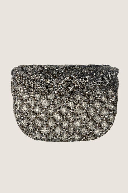 Shop Doux Amour Silver Embroidery Clutch at Aza Fashions Shop_Doux Amour_Silver Embroidery Clutch _at_Aza_Fashions