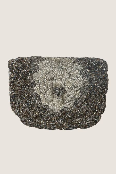 Doux Amour Silver Embroidery Clutch Online at Aza Fashions Doux Amour_Silver Embroidery Clutch _Online_at_Aza_Fashions