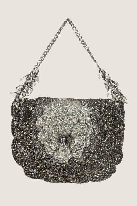 Buy Doux Amour Silver Embroidery Clutch Online at Aza Fashions Buy_Doux Amour_Silver Embroidery Clutch _Online_at_Aza_Fashions