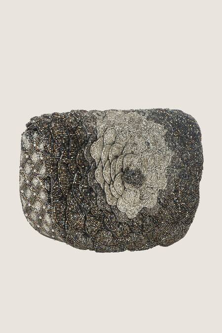 Shop Doux Amour Silver Embroidery Clutch Online at Aza Fashions Shop_Doux Amour_Silver Embroidery Clutch _Online_at_Aza_Fashions