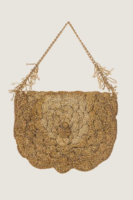 Doux Amour Gold Embroidered Clutch at Aza Fashions Doux Amour_Gold Embroidered Clutch _at_Aza_Fashions