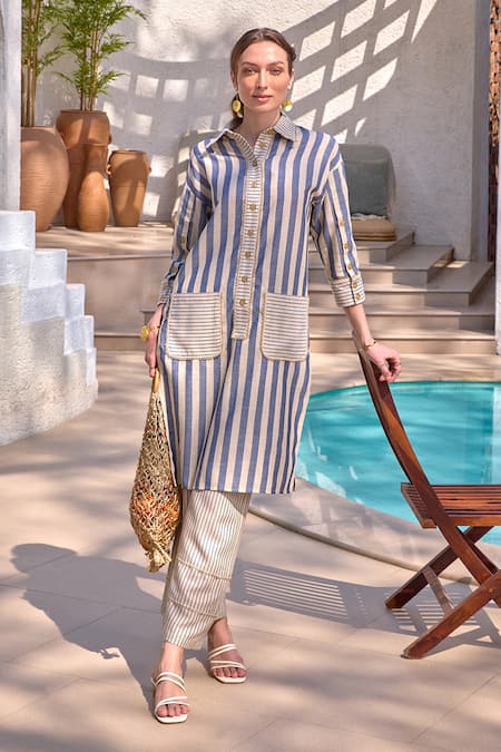 HOUSE OF FETT Aruba Candy Striped Cotton Tunic With Pant 