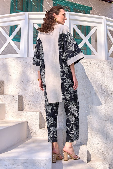 House Of Fett Cedrus Blossom Print Panelled Cotton Tunic With Pant 