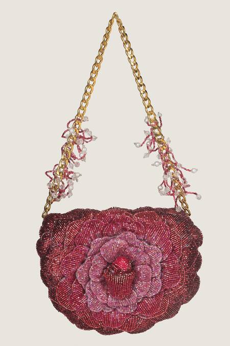 Buy_Doux Amour_Red Embroidery, Beads Mini Clutch _Online_at_Aza_Fashions