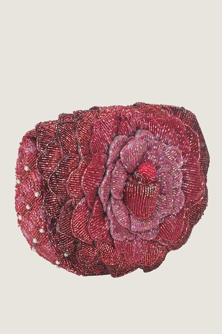 Shop_Doux Amour_Red Embroidery, Beads Mini Clutch _Online_at_Aza_Fashions