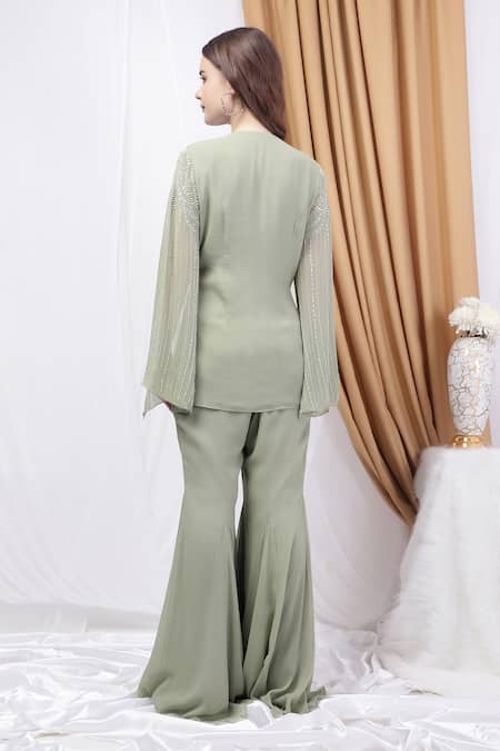 House Of Tushaom Hand Embroidered Scalloped Hem Kurta With Flared Pant 