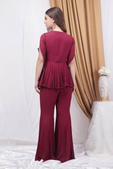 House Of Tushaom Embroidered Peplum Kurta With Flared Pant 