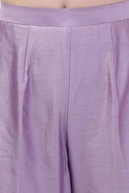 House Of Tushaom_Purple Chanderi, Cotton Embroidery Round Applique Work Straight Kurta With Pant _Online_at_Aza_Fashions