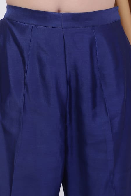 House Of Tushaom_Blue Organza, Chanderi Cut Work, Beads Floral Embroidered Anarkali Pant Set_Online_at_Aza_Fashions