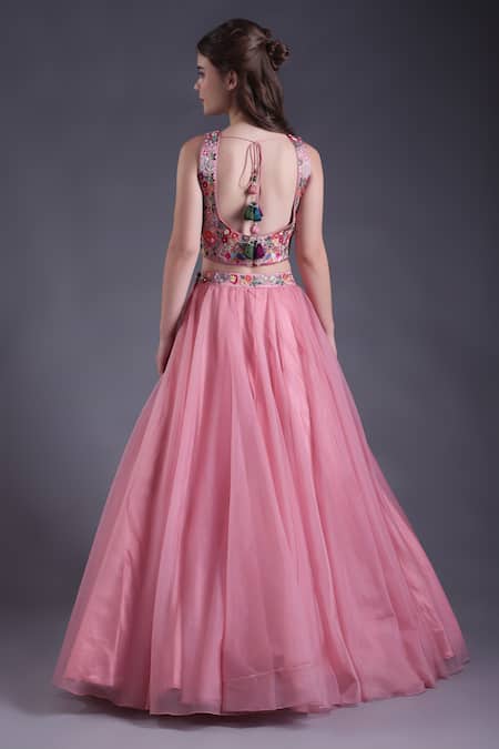 House Of Tushaom Floral Motif Embroidered Lehenga Set 