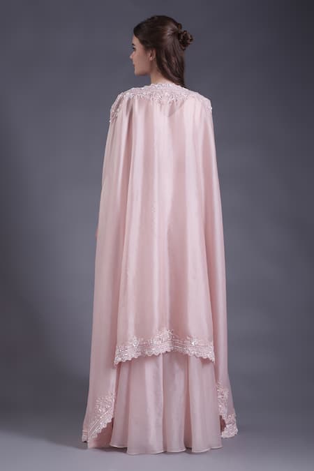 House Of Tushaom Floral Embroidered Cape Sharara Set 