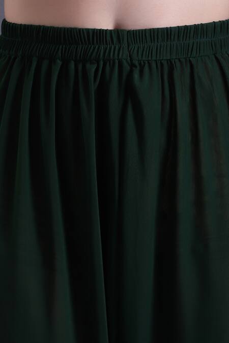 House Of Tushaom_Green Organza, Chanderi Zari, Sequins, Floral Motif Embroidered Anarkali Set _Online_at_Aza_Fashions