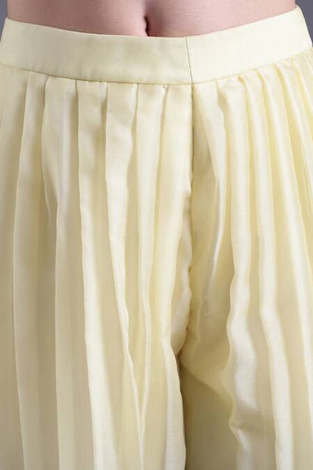 Buy_House Of Tushaom_Yellow Organza Pearls, Sequins, Beads Leaf Embroidered Blouse Sharara Set _Online_at_Aza_Fashions