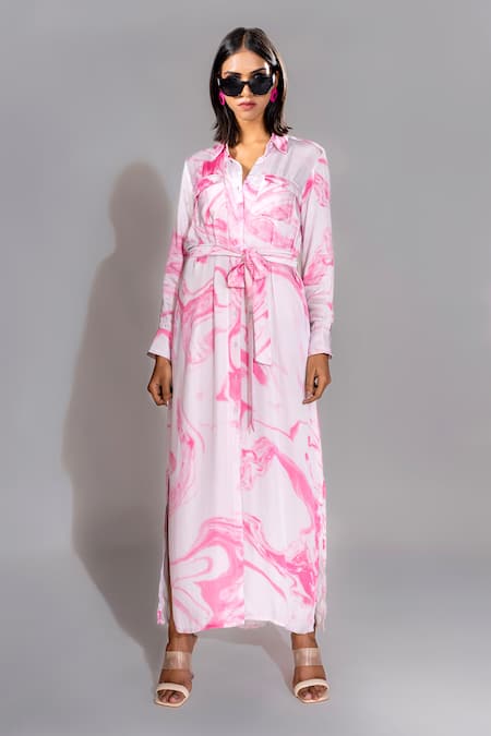 Buy Shruti S Pink Modal, Satin Collared Marble Print Shirt Dress Online at Aza Fashions Buy_Shruti S_Pink Modal, Satin Collared Marble Print Shirt Dress _Online_at_Aza_Fashions