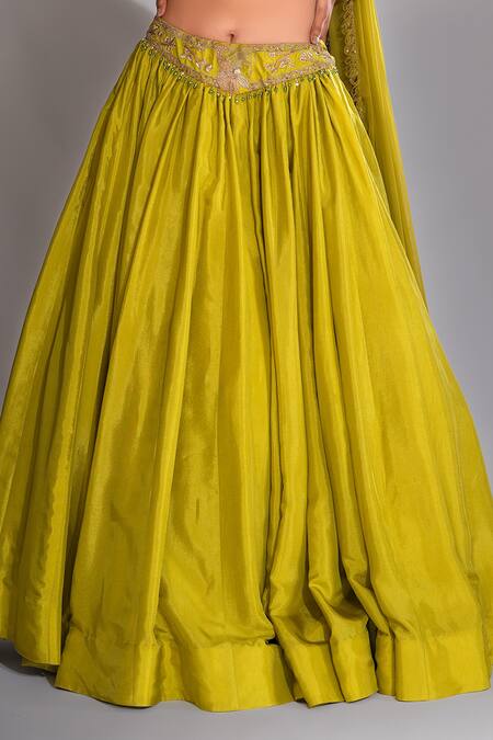 Buy_Shruti S_Green Silk, Georgette Zari, Crystals, Dori Embroidered Blouse Lehenga Set _Online_at_Aza_Fashions