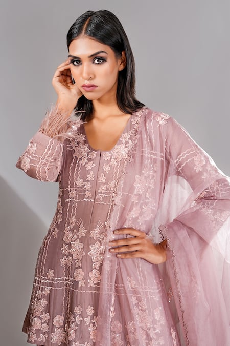 Buy Shruti S Pink Organza, Crepe Sequins, Embroidery V-neck Floral Peplum Kurta Set Online at Aza Fashions Buy_Shruti S_Pink Organza, Crepe Sequins, Embroidery V-neck Floral Peplum Kurta Set _Online_at_Aza_Fashions