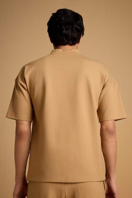 Shop_Muvazo_Brown Cotton, Polyester Sunlit Caramel Oasis Tee _at_Aza_Fashions