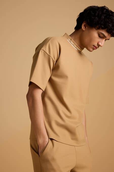 Shop_Muvazo_Brown Cotton, Polyester Sunlit Caramel Oasis Tee _Online_at_Aza_Fashions