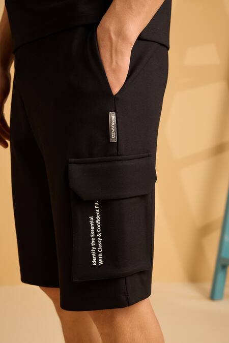 Shop Muvazo Black Cotton, Polyester Onyx Oasis Organic Shorts Online at Aza Fashions Shop_Muvazo_Black Cotton, Polyester Onyx Oasis Organic Shorts _Online_at_Aza_Fashions