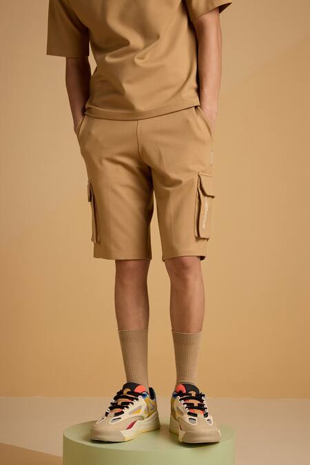 Muvazo Brown Cotton, Polyester Caramel Knee Length Shorts Online at Aza Fashions Muvazo_Brown Cotton, Polyester Caramel Knee Length Shorts _Online_at_Aza_Fashions