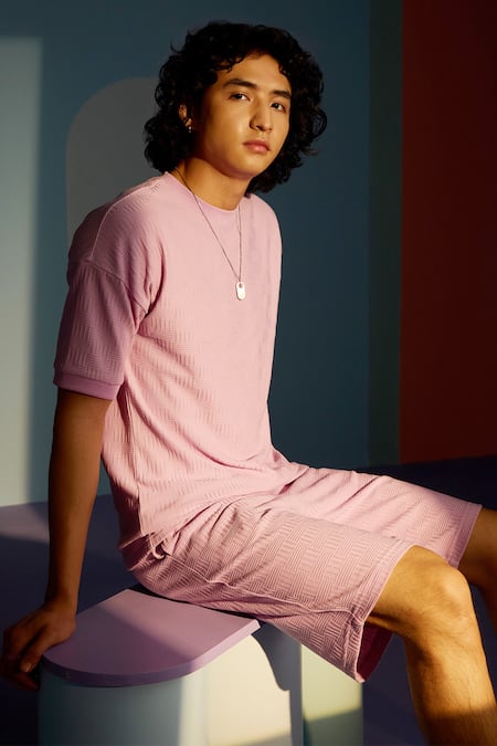 Buy_Muvazo_Purple Cotton, Polyester Textured Half Sleeve Tee _Online_at_Aza_Fashions