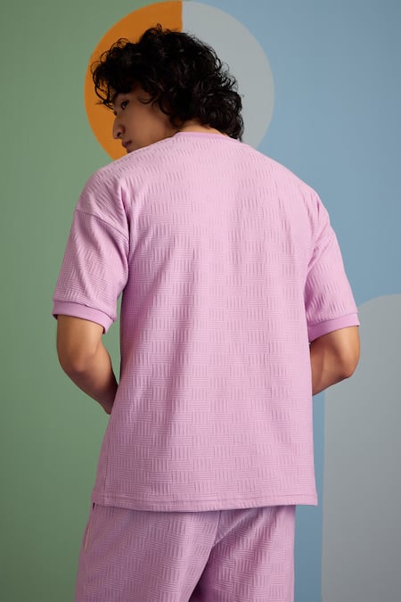 Shop_Muvazo_Purple Cotton, Polyester Textured Half Sleeve Tee _at_Aza_Fashions