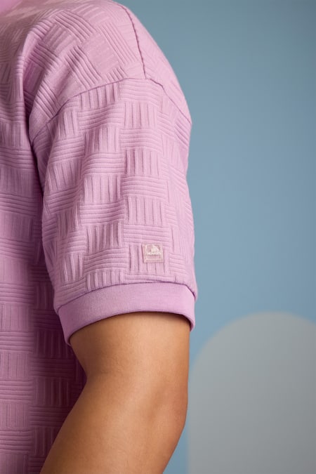 Buy_Muvazo_Purple Cotton, Polyester Textured Half Sleeve Tee 