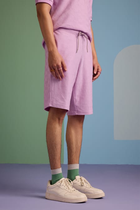 Muvazo_Purple Cotton, Polyester, Jacquard Maverick Shorts _Online_at_Aza_Fashions