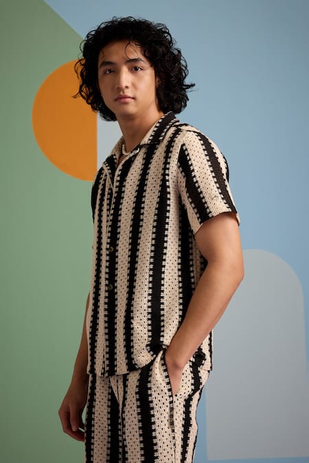 Muvazo_Black Cotton Ebony Edge Crochet Shirt _Online_at_Aza_Fashions