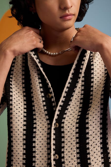 Buy_Muvazo_Black Cotton Ebony Edge Crochet Shirt _Online_at_Aza_Fashions