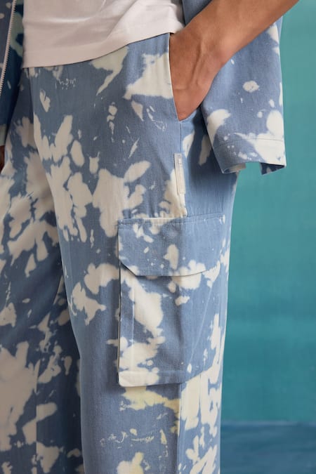 Shop_Muvazo_Blue Cotton, Denim Acidic Aura Pocket Pant _Online_at_Aza_Fashions