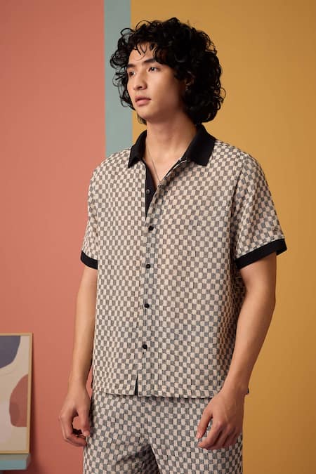 Muvazo Black Crochet Chequered Shirt 