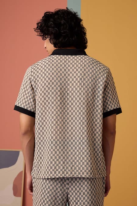 Muvazo Black Crochet Chequered Shirt 